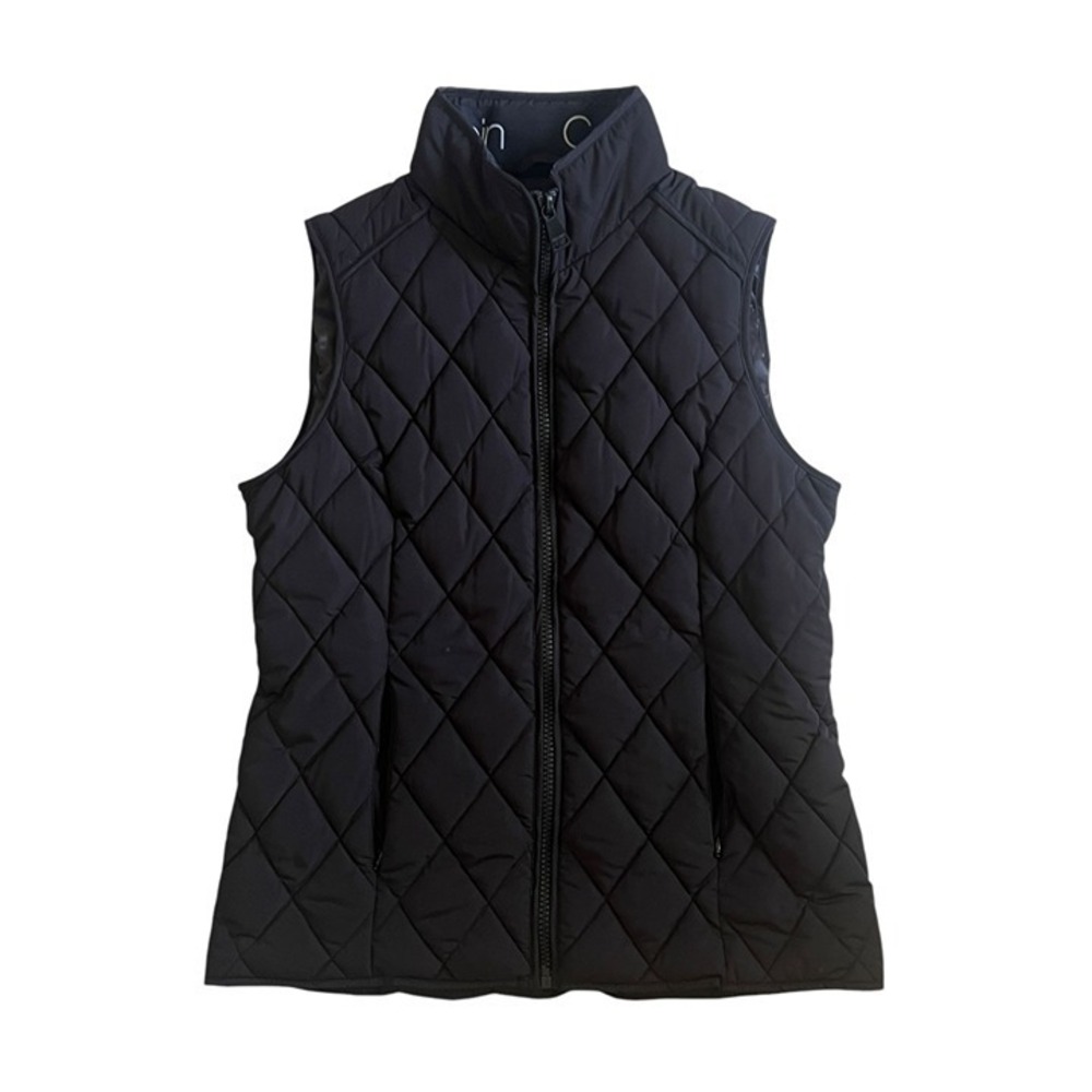 Calvin Klein Black Quilted Puffer Vest Women's M Full Zip Sleeveless Jacket